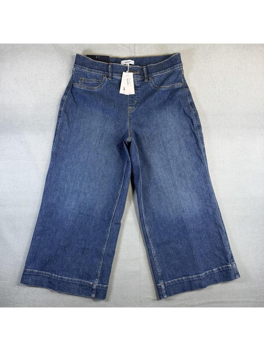 Spanx Crop Wide Leg Jeans Women's XL Petite Blue Medium Wash Denim NWT - Picture 1 of 10